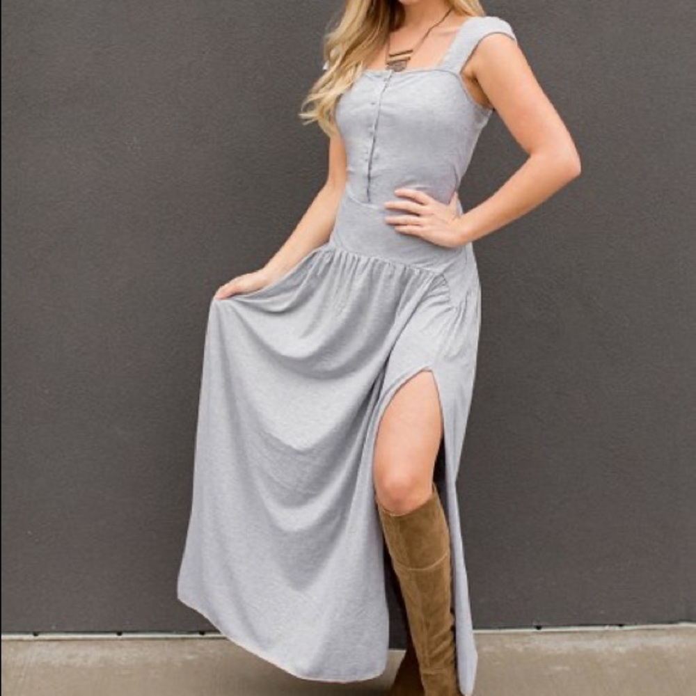 S // Joyfolie Mia Joy NWT Destiny Gray Side Slit Maxi Dress